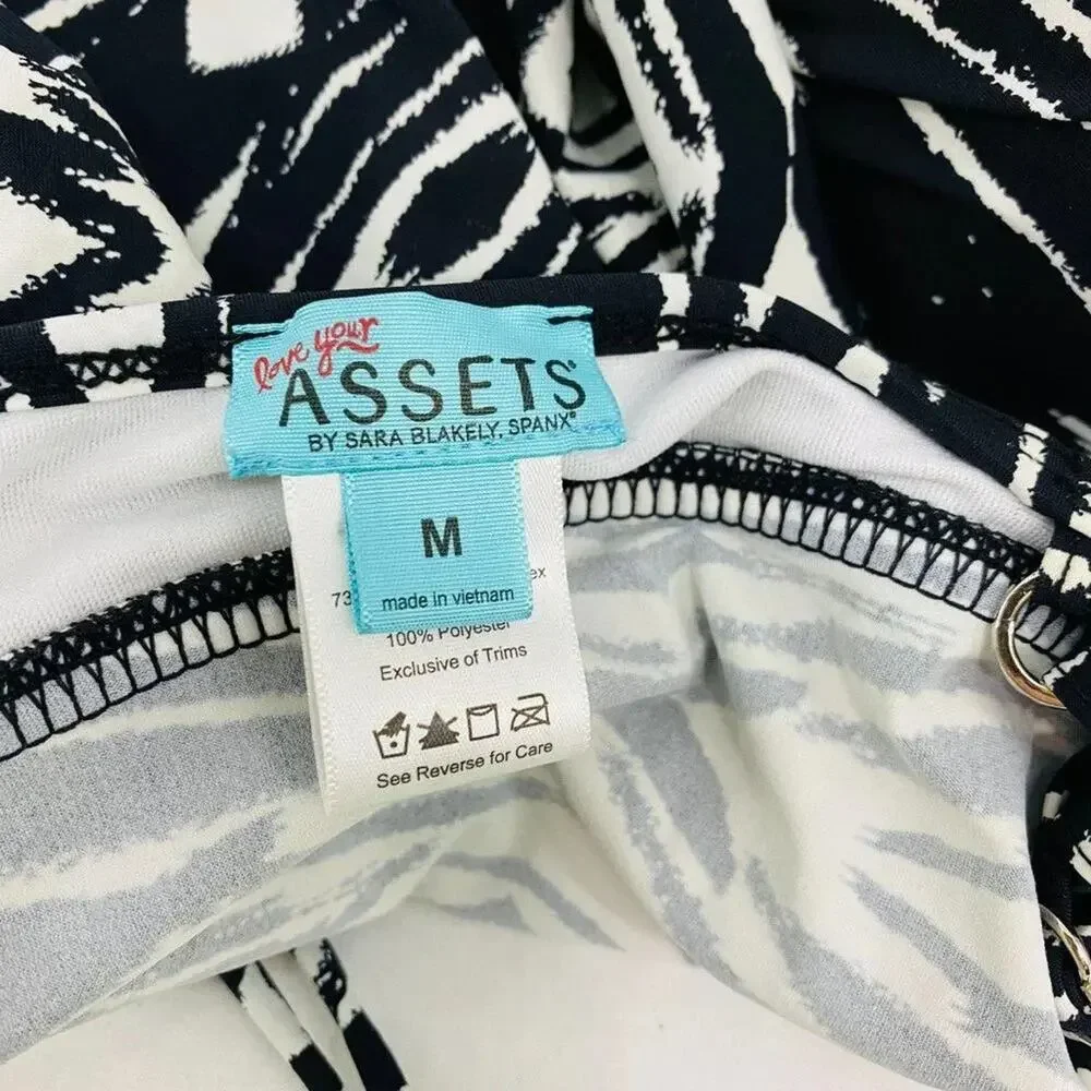 Love Your Assets Womens Push Up Tankini Black White Woodgrain Zebra Medium